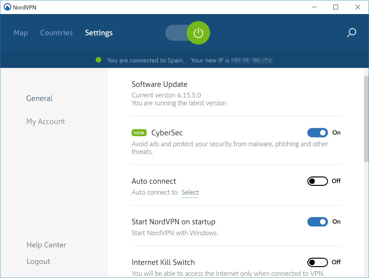 NordVPN general settings